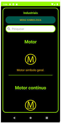 Layout de Industriais do aplicativo.